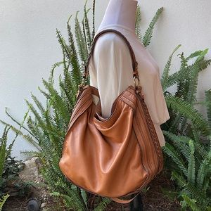 ZARA Cognac Leather Boho Hobo Crossbody Bag
